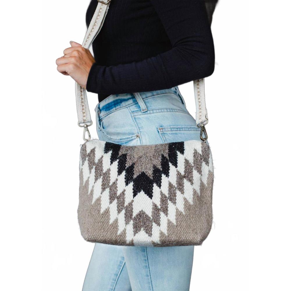 Stylish Geometric Crossbody Bag - Black, White, and Tan